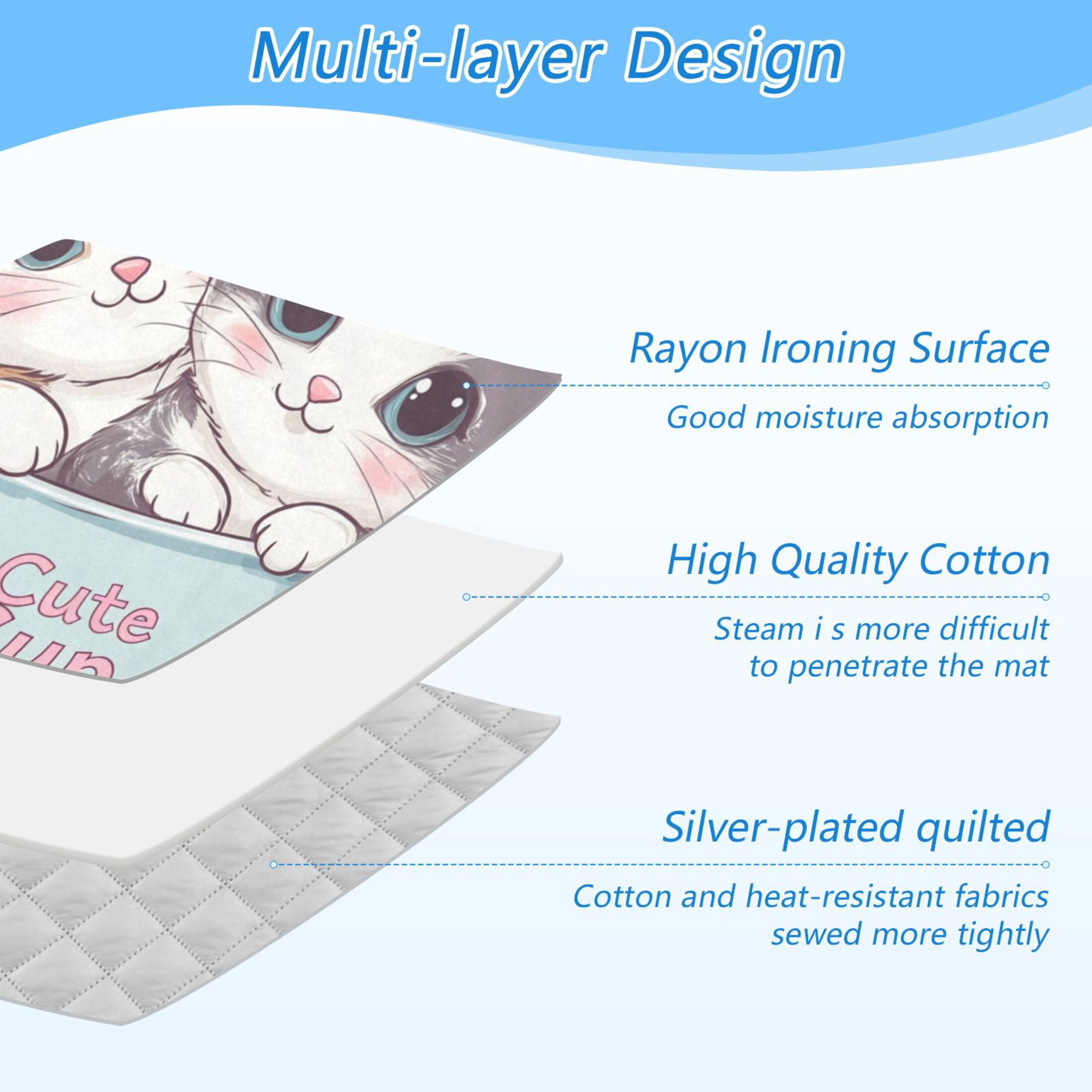 Cute Cats in The Cup Ironing Mat Blanket Portable Travel Ironing Pad Heat Resistant Pad 47.2" x 27.6”