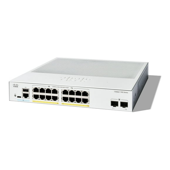 Cisco Catalyst 1300-16FP-2G - Switch - L3 - managed - 16 x 10/100/1000 (PoE+) + 2 x Gigabit Ethernet SFP - rack-mountable - PoE+ (240 W)
