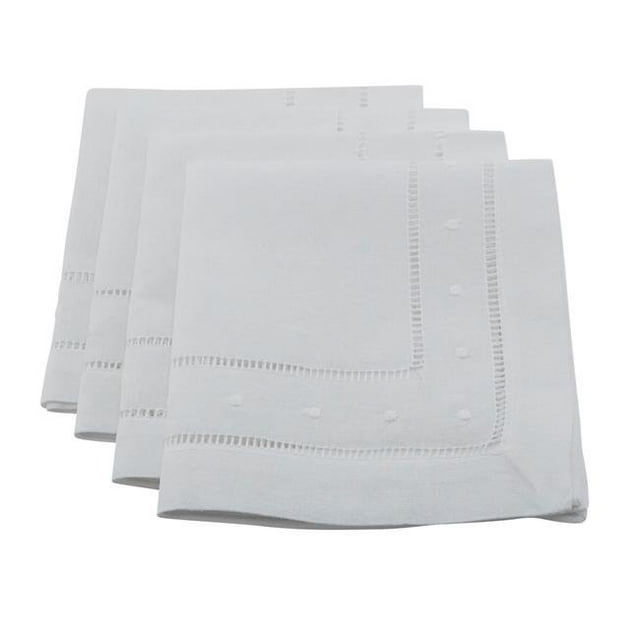 Saro Lifestyle Swiss Dot Serviette Carrée Brodée et Cousue 12 Po. Blanche Ensemble de 4