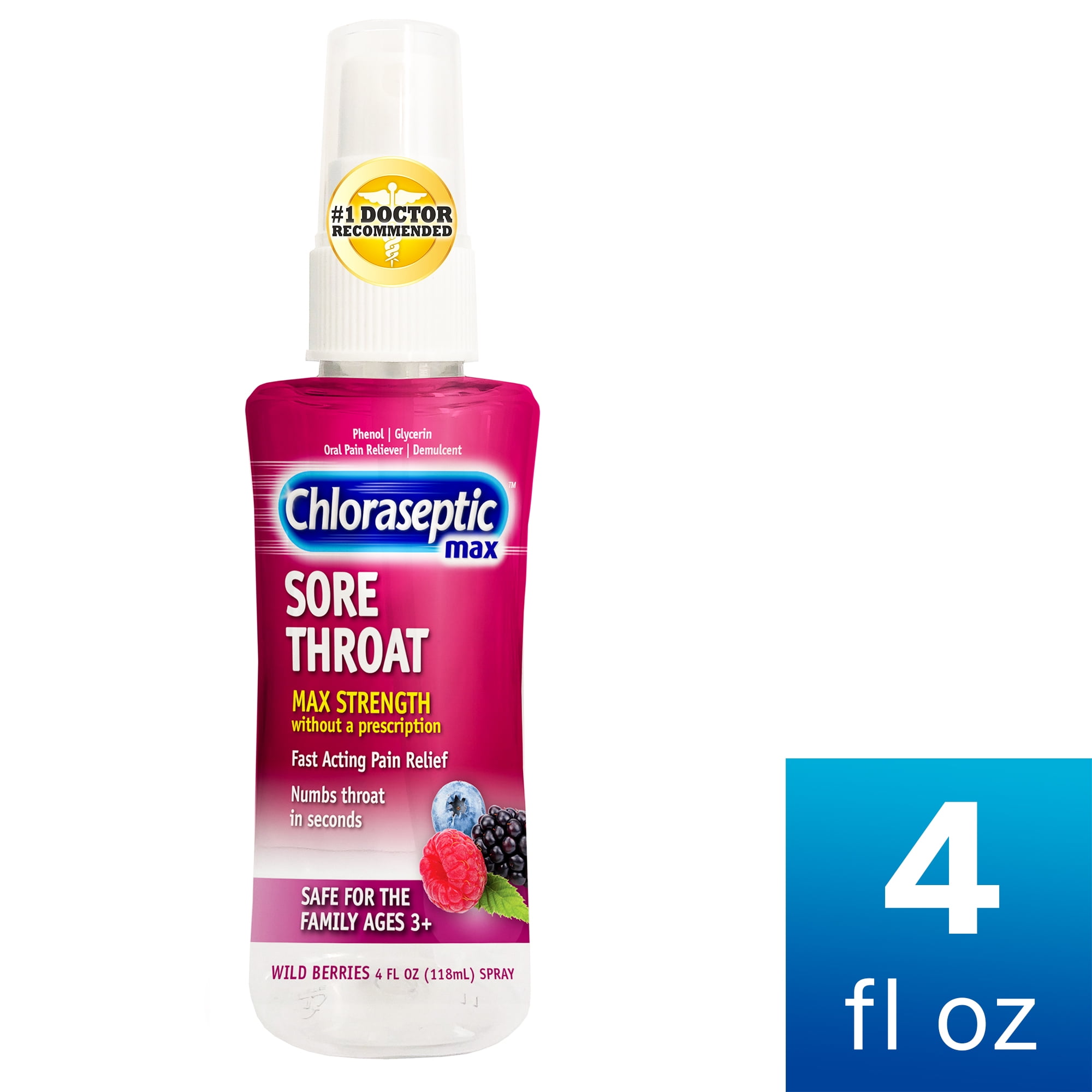Chloraseptic Max Strength Sore Throat Spray, Wild Berries Flavor, 4 fl oz