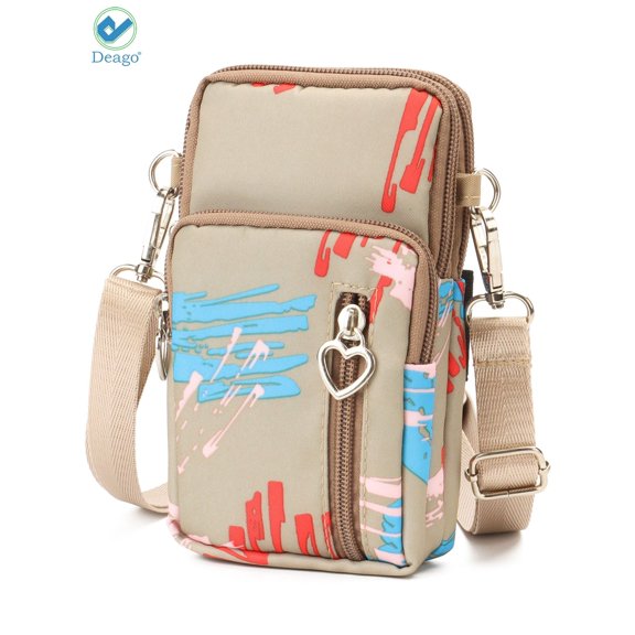 Deago Cellphone Wallet Purse Phone Pouch Wristlet Clutch Crossbody Shoulder Bag Smartphone Sports Armband Bag For Women (Khaki)