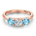 thumbnail image 3 of Gem Stone King 18K Rose Gold Plated Silver Lab Grown Diamond and Swiss Blue Topaz Engagement Ring for Women | 1.80 Cttw | Round 5MM | Gemstone April Birthstone | Size 8, 3 of 6