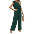 thumbnail image 3 of Jumpsuits for Women 2025 Summer Ruffle Sleeves Square Neck Rompers Drawstring Overalls with Pockets Green L, 3 of 10