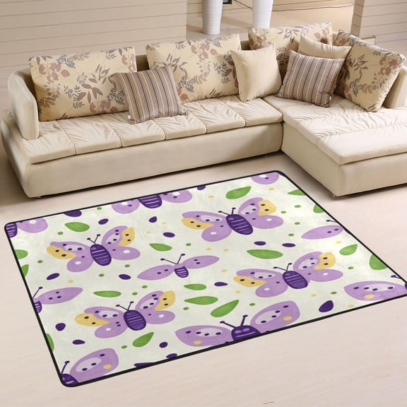 Purple Butterfly Pattern Soft Polyester Area Rug 36''x24'', Non Slip, Memory Foam, Water Absorbent