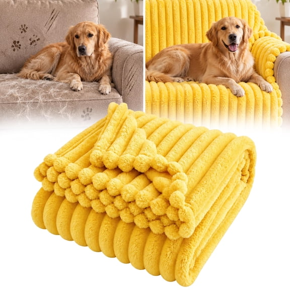 Dog Blanket, Emotional Support Blanket for Dogs, Yellow Blanket for Dog, Machine Washable, Soft Faux Rabbit Fur for Dog Beds, Beds