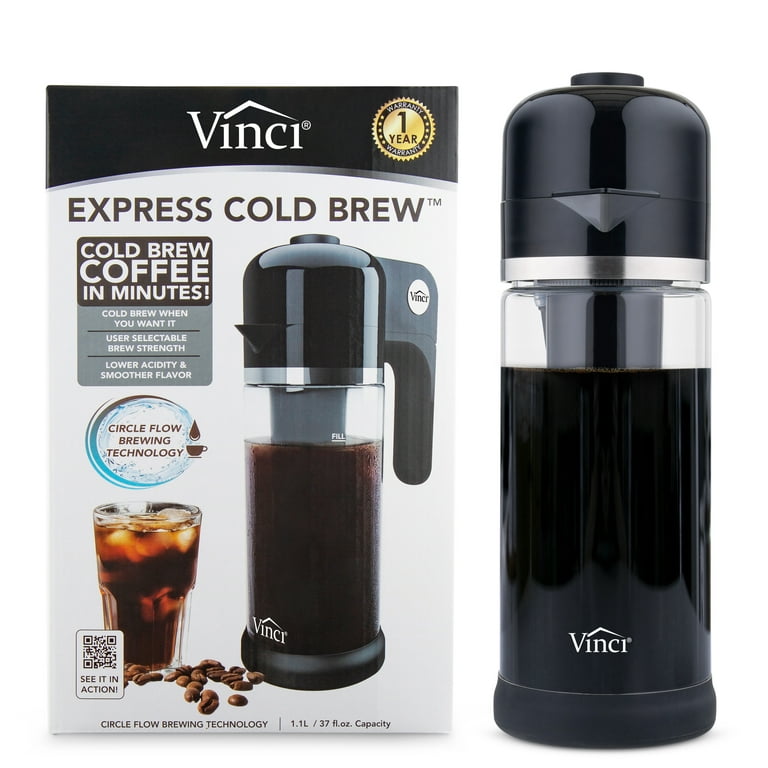 VINCI Express Cold Brew Coffee Maker in 5 Minutes, 4 Brew Strength Settings  l Electric Cold Brew Coffee Maker w Borosilicate Glass Carafe, 1.1 Liter