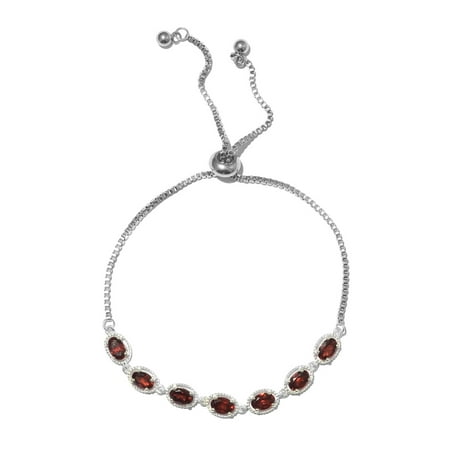 Magic Garnet Ball 7 Stone Strand Bolo Bracelet for Women 925 Sterling Silver Adjustable Cttw 3.3