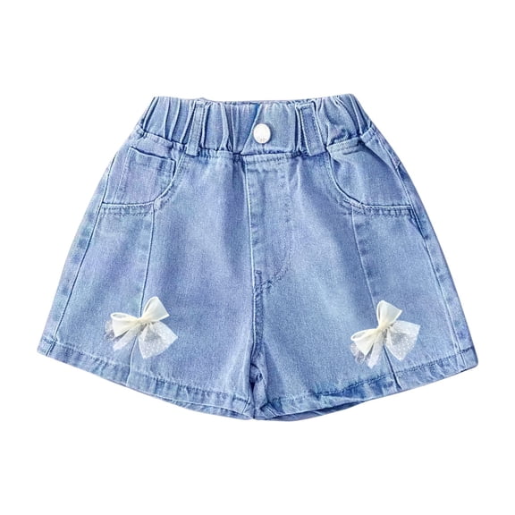 XXWXYD Little Girl's Denim Skirts Ruffle Kid Flower Flared Pleated Mini Jeans Skort with Shorts Underneath Toddler Cute Summer Skirt