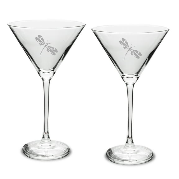 Dragonfly Deep Etched Martini Glass Set of 2