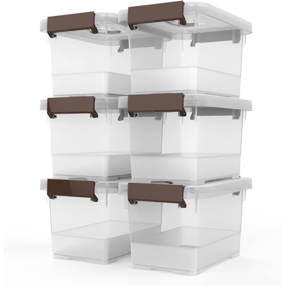 Clear Storage Latch Box, 6 Pack Storage Organizer Bins with Latching Handle and Lids, 4 Quart