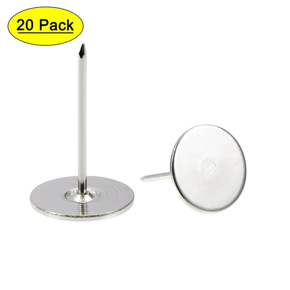 Uxcell 0.75''x1.18'' Upholstery Nails Tacks Flat Head Furniture Nails Pins Iron Silver Tone, 20Pcs