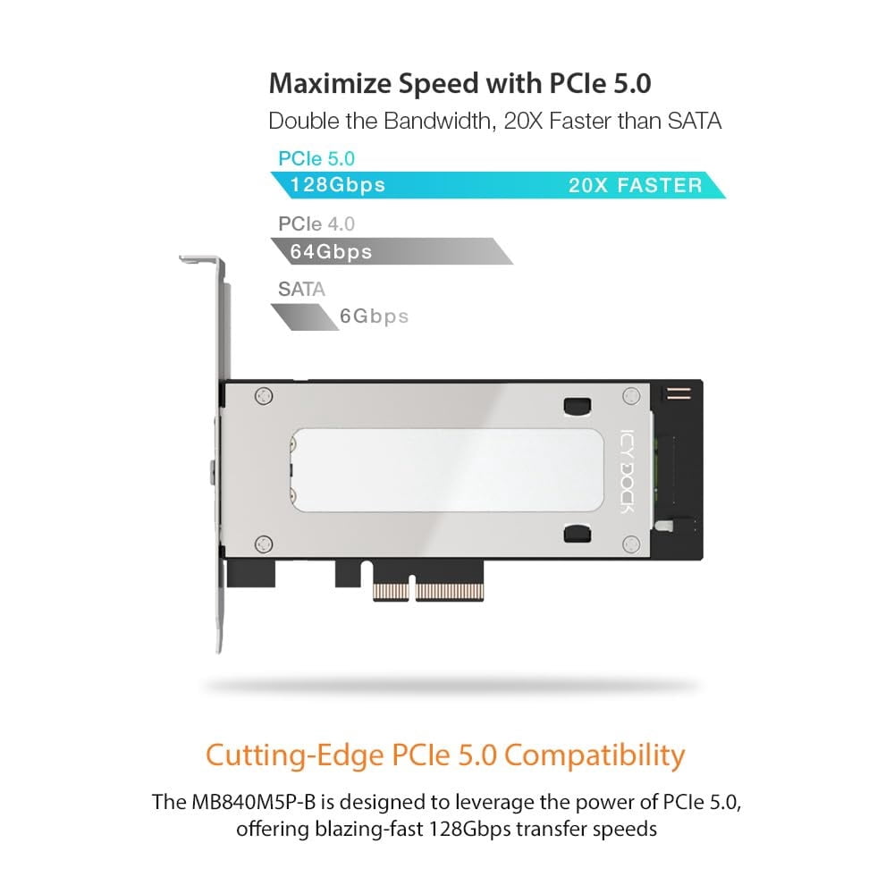 Cremax MB840M5P-B AC Removable M.2 NVMe SSD to PCIe 5.0x4 Rack Enclosure