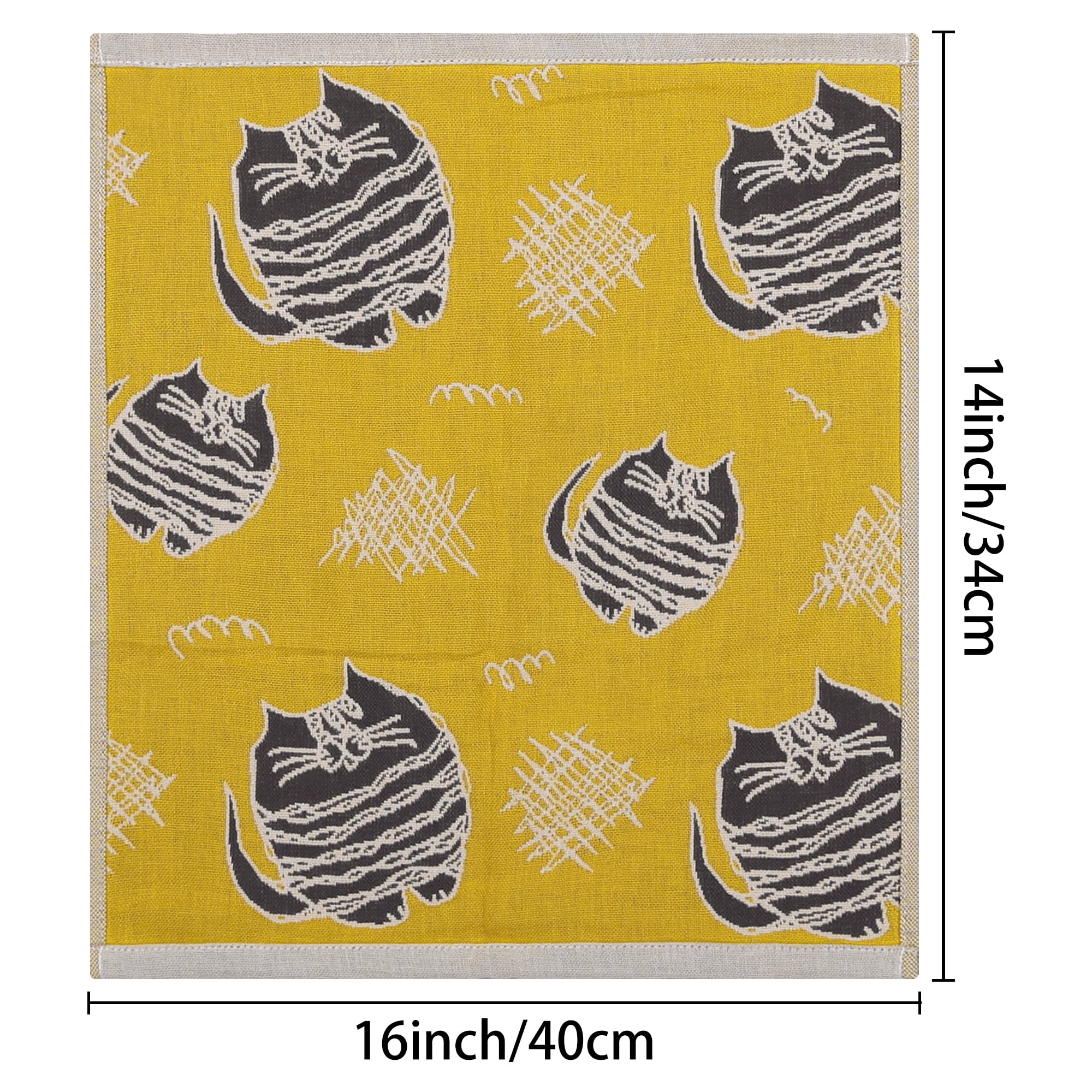 Unique Bargains Kitty Pattern Absorbent with Hanging Loop Kitchen Tea Towels 14"x16" Multicolor