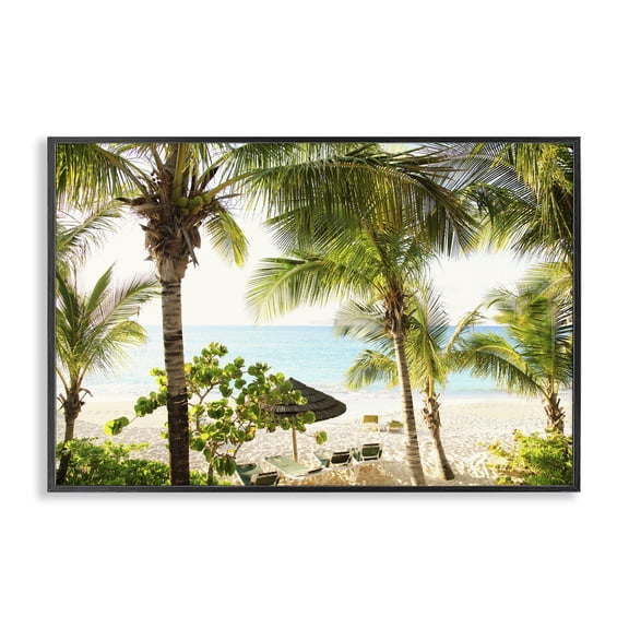 Stupell Industries Tropical Beach Resort Landscape Photography Black Framed Art Print Wall Art, 18 x 12