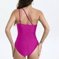 thumbnail image 2 of Bigersell One Shoulder One-Piece Swimsuits for Women Front Ruched Bathing Suits Modest Solid Keyhole 1 Piece Monokini Swimsuit Swimwear Beach Vacations, Style SW-6, Pinky, M, 2 of 3