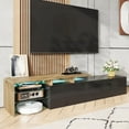 thumbnail image 1 of Meuble TV Moderne avec Longueur de 67 Pouces & Tons Noir/bois Chaud Brillants & Rangement Ample & Éclairage LED, 1 of 26