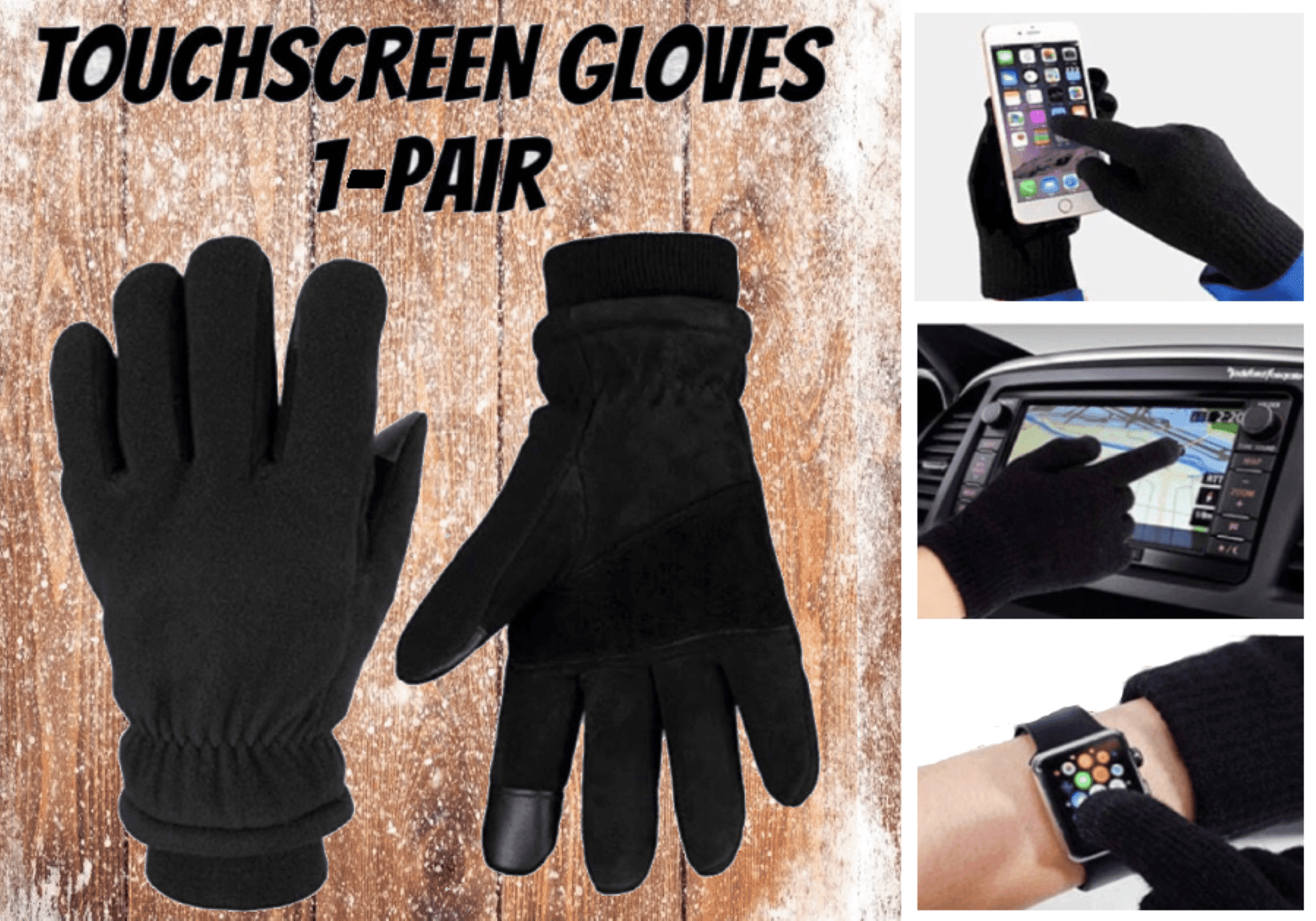 Waterproof Gloves Touch Screen Fingertip (XL, 1Pair)