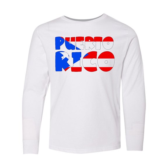 Inktastic Puerto Rico Flag in Text Long Sleeve Youth T-Shirt