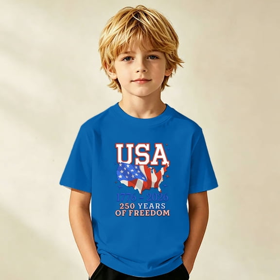 FYDUU Kids 4th Of July Shirts Boys Girls Independence Day Short Sleeve T-Shirts Casual Tees Patriotic Tops For Kids Fourth Of July Summer T Shirt Tops 12-13 Years
