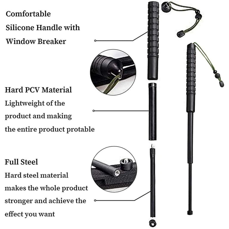 Retractable Lightweight Sticks Protection,High Carbon PVC Outdoor Sport  Supplies Portable Telescopic Sticks with Non-Slip Handdle,for Women Girls  Protection (23 inche) 
