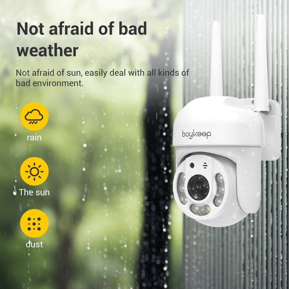 BoyKeep 2K Security Camera Outdoor, 2.4GHz Wi-Fi 360° View Pan/Tilt Wired Camera for Home Security Outside with Phone App, 24/7 Recording, Color Night Vision, Motion Detection, 2-Way Talk, 4PCS