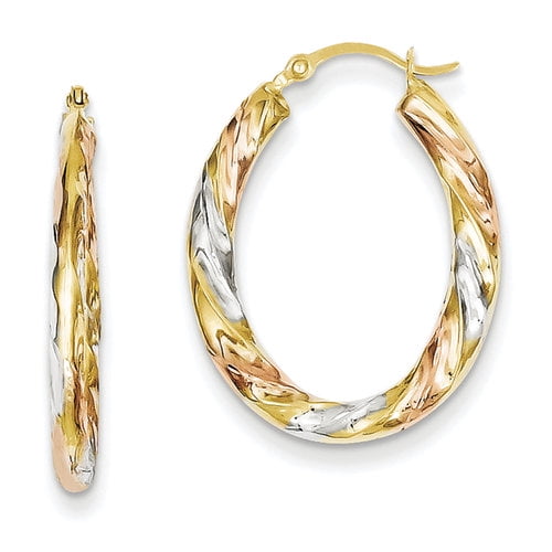 Primal Gold - 14kt Yellow Gold and White and Rose Rhodium Oval Hollow ...