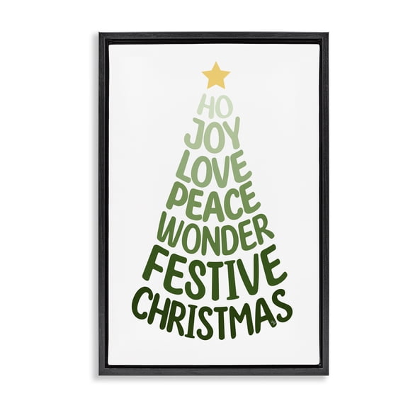 Stupell Industries Modern Festive Christmas Words Tree Black Floating Frame Canvas Art, 21 x 31, by Martina Pavlova