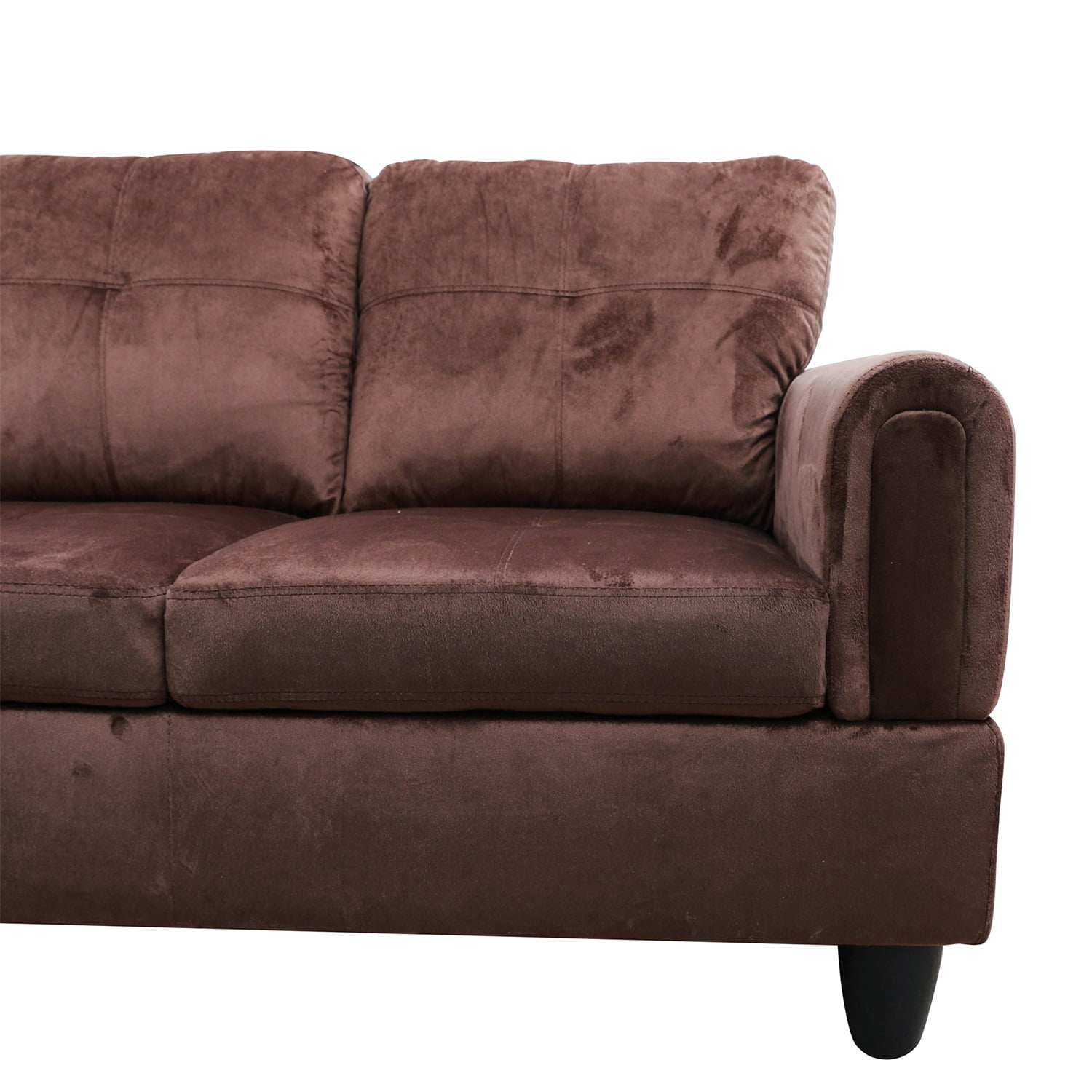 Hommoo L Shaped Couch Set Sectional Sofa Set, Flannel Living Room Furniture Sets, 4-Seat Couches and Sofa Set for Home, Apartment, Dorm, Chocolate(No Ottoman)