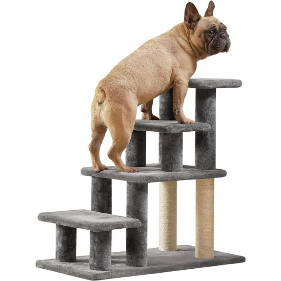 Dog Stairs for Small Dogs Old Cats, Pet Steps with High-Strength Boards and Plush Posts for High Beds Couch, Stable and Sturdy Pet Stairs, 4 Combination Options, 4 Steps-Grey
