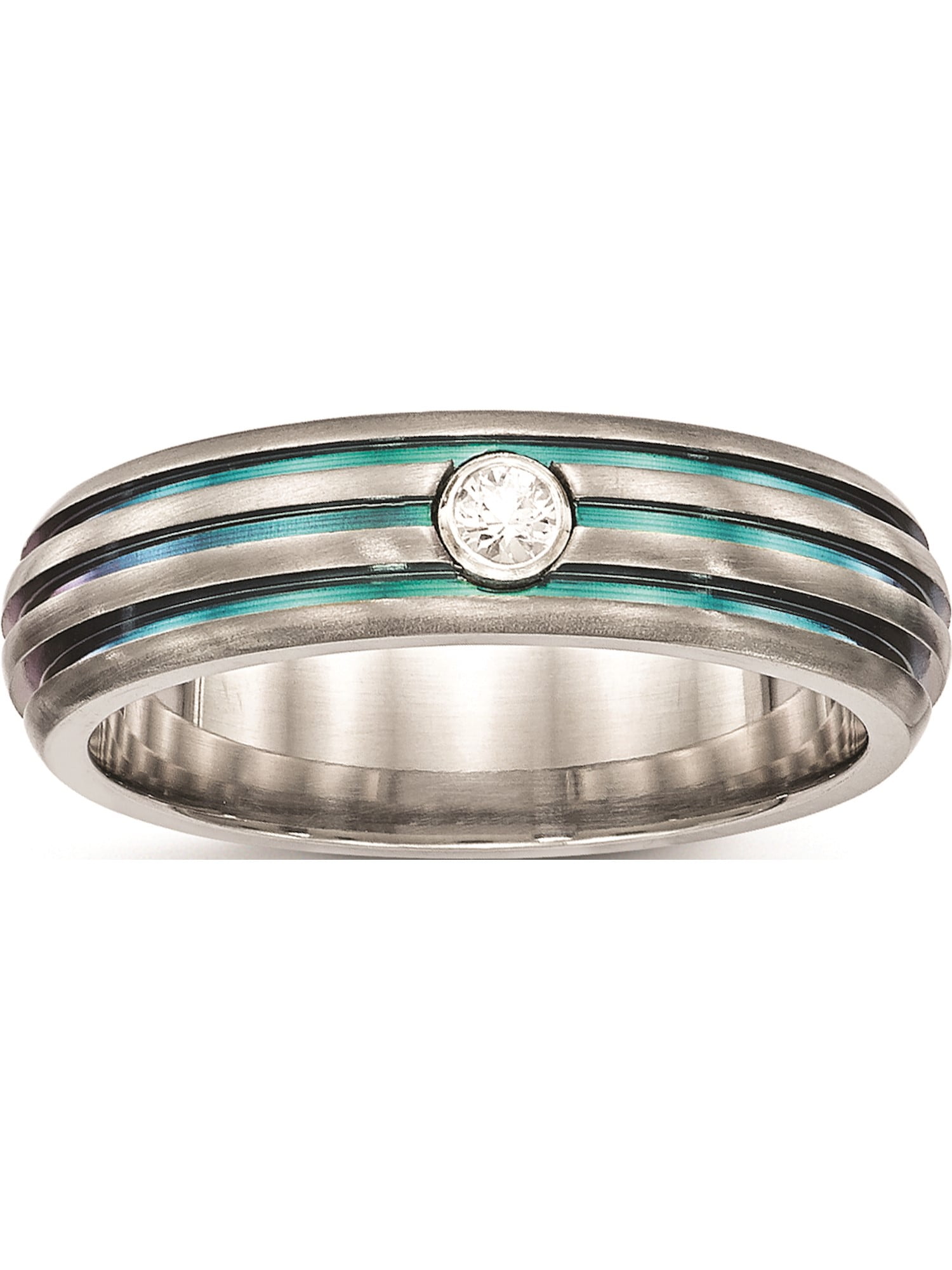 Bridal Wedding Bands Decorative Bands Edward Mirell Titanium Trpl Groove Multicolor Anodized White Sapphire Ring Size 10.5