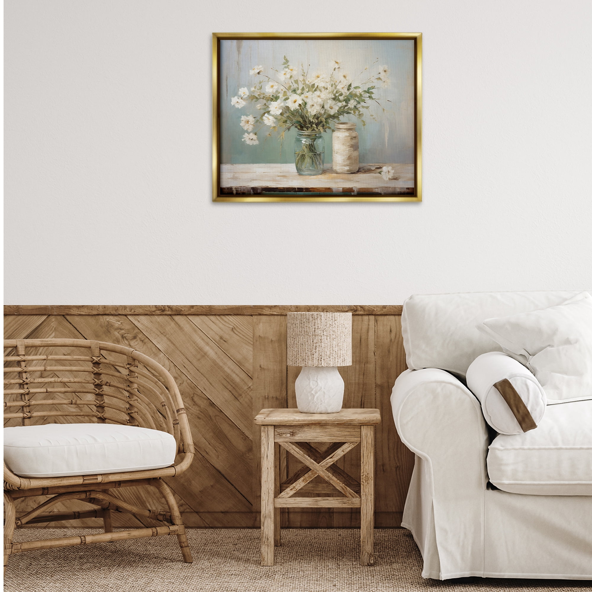 Stupell Industries Traditional Jar Bouquet Botanical & Floral Painting Gold Floater Framed Art Print Wall Art, 31 x 25