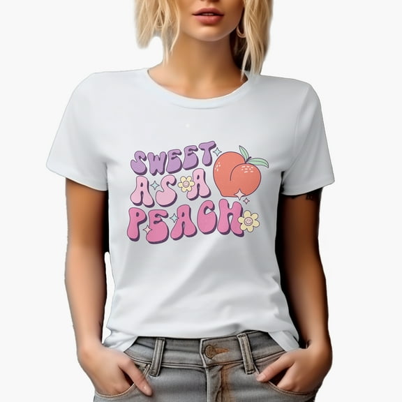 Distressed Sweet as a Peach - Retro Groovy Wavy Valentine's Day Text Art Merch Gift, White T-Shirt, Small