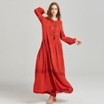 thumbnail image 4 of TEELYNN vestidos maxi de manga larga para mujer túnica roja con bordado floral cuello en v borla vestido largo casual suelto boho vestidos, 4 of 5