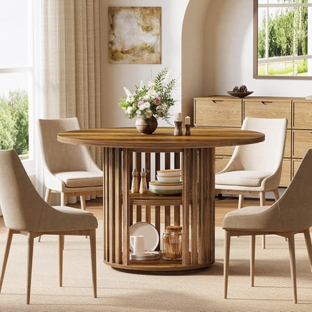 Finmind 47" Round Dining Room Table, Wood Small Kitchen Table for Kitchen, Brown