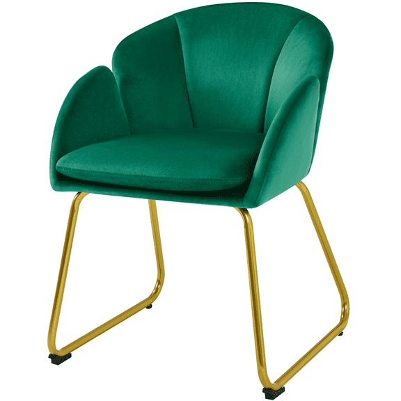 Yaheetech Flower Shape Velvet Armchair Dining Chair with Golden Metal Legs for Living Room, Green
