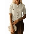 thumbnail image 2 of Women'S Autumn Simple Elegant Double Pocket Metal Button Knit Top Temperament Round Neck Cardigan White XL, 2 of 6