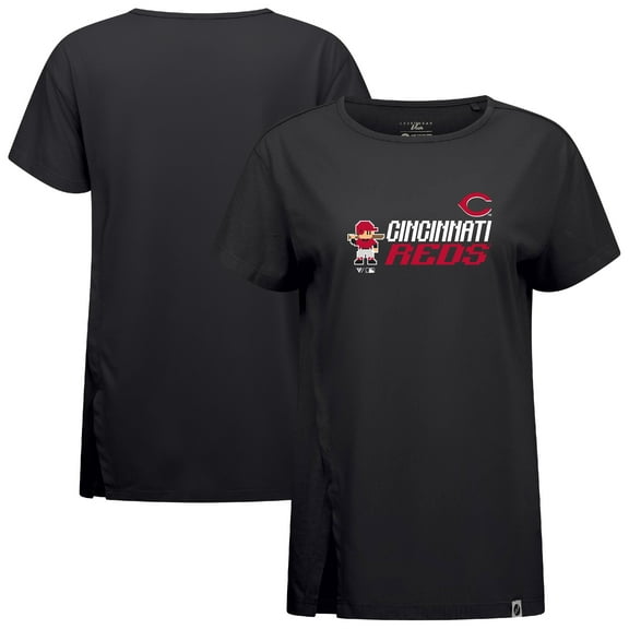 Women's-Levelwear Black Cincinnati Reds Influx 8-Bit Baseball T-Shirt