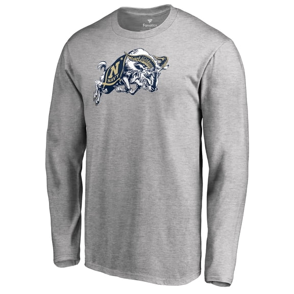 Men's Ash Navy Midshipmen Primary Logo Long Sleeve T-Shirt