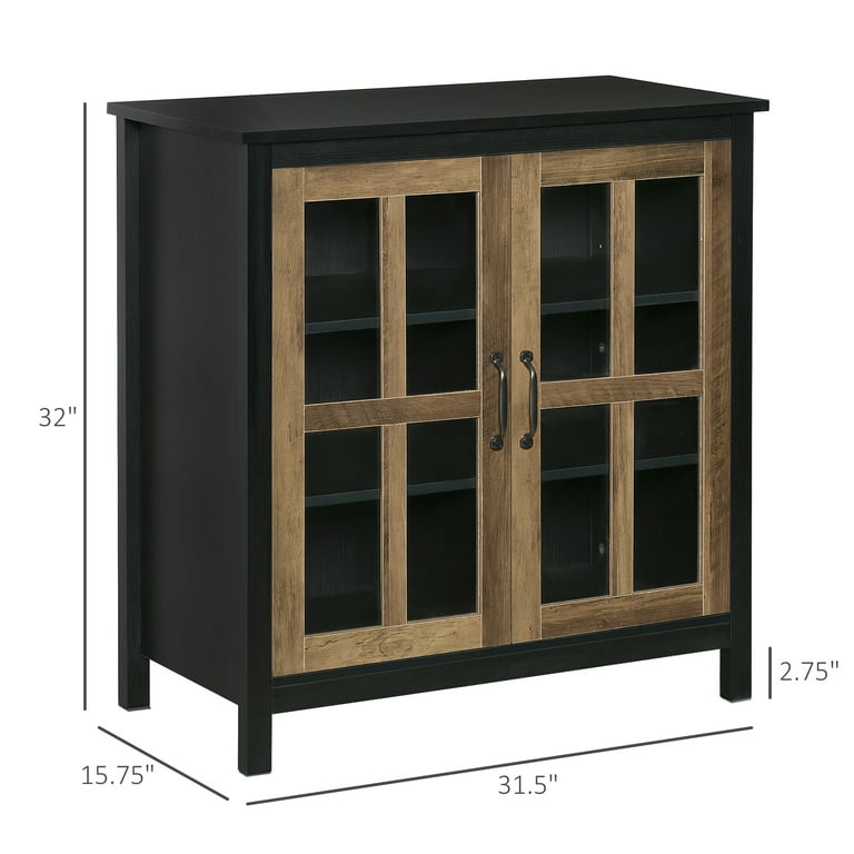 HOMCOM Sideboard Buffet Cabinet Glass Door Kitchen Cabinet with