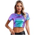 thumbnail image 5 of Camiseta de manga corta con cuello redondo metálico brillante para mujer, Top corto con brillo brillante, Top de baile en barra, trajes Rave a la moda, ropa para discoteca, 5 of 5