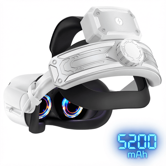 For Battery Head Strap Compatible with Meta Oculus Quest 2, 5200mAh External Power Bank Elite Strap Replacement, Adjustable Comfort VR Headset Accessories