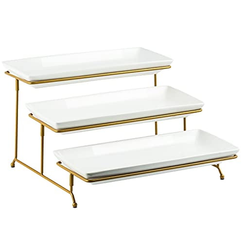 YHOSSEUN Large Tiered Serving Stand with Platters 3 Tier Serving Stand Serving Tray for Dessert Server Display Collapsible Sturdier Metal Rack