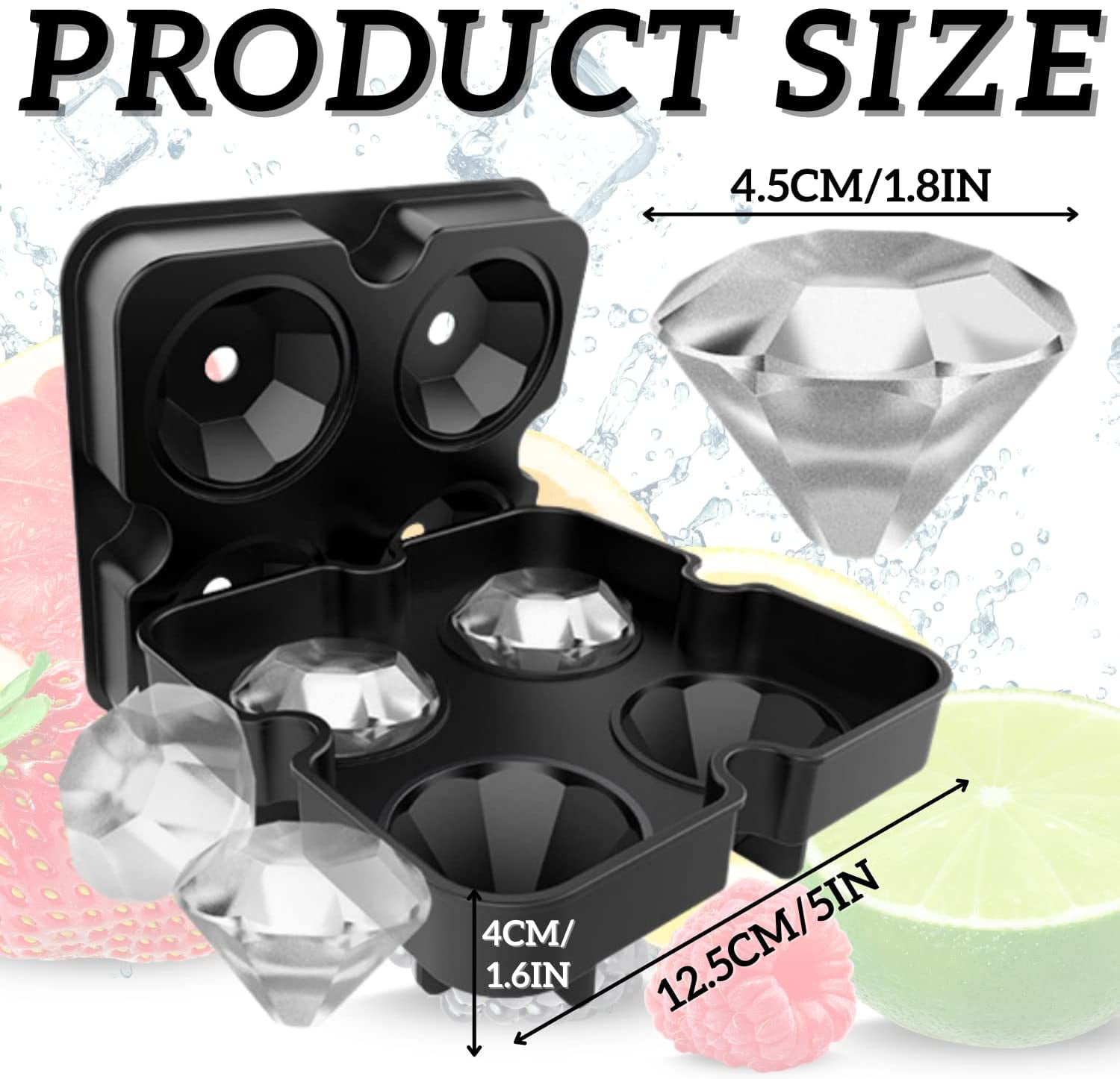 Combler Diamond Ice Cube Mold 2 Trays for Freezer 2 Large W Tongs &  Storage Bag
