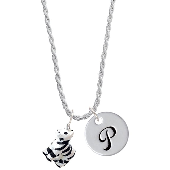 Delight Jewelry Resin Zebra Silvertone Script Initial Disc - P - Charm Necklace, 20"+3"