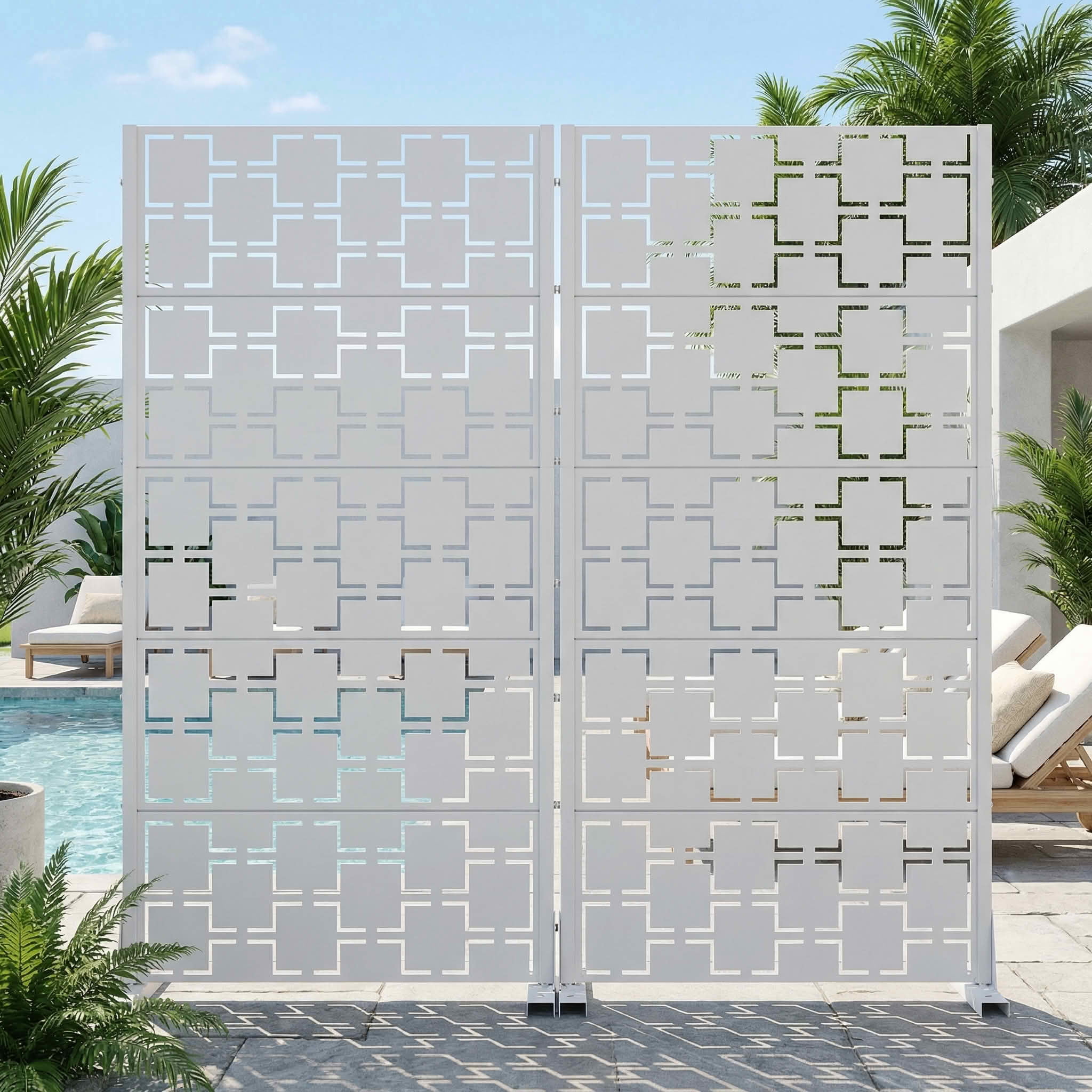 MAYEERTY 59x30 White Double-sided Outdoor Natural Privacy Panel Screen, 5 Piece Set Natural Folding Divider for Backyard and Garden