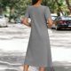 thumbnail image 5 of TaTaai Ladies V-Neck Short Sleeve Casual Dress Solid Color Classic Style with Functional Pockets Comfortable Stretchy Material Midi Dress for Spring Summer Daily Wear and Various Occasions Gift, 5 of 6