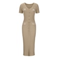 thumbnail image 2 of Women's Short Sleeve Deep V Neck Knitted Bodycon Nightclub Party Button Sweater Dress, 2 of 4