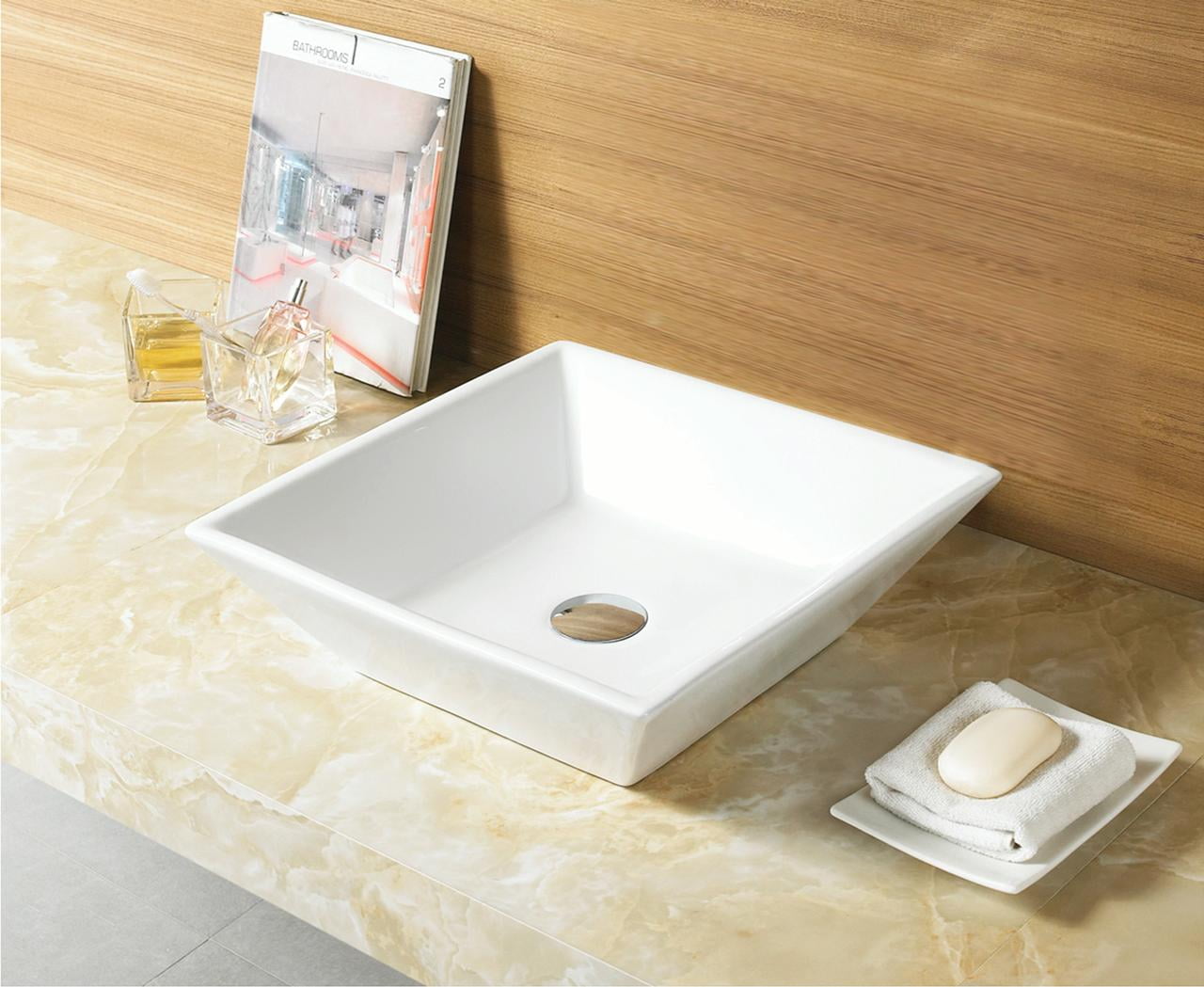 Lavabo vasque carré blanc American Imaginations, 40,64 cm de largeur par 40,64 cm de profondeur, couleur blanc, pour robinet mural.