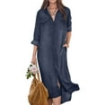 thumbnail image 1 of Bellella Robes Midi en Jean pour Femmes Robe Chemise en Jean à Boutons Col Rabattu Manches Longues Ample Bleu Foncé L, 1 of 4