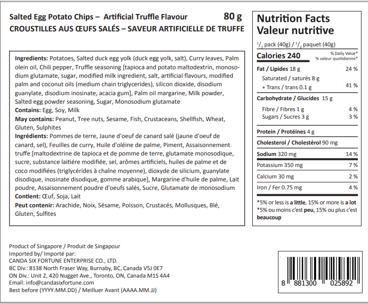 Salted Egg Potato chips - Artificial Truffle Flavour